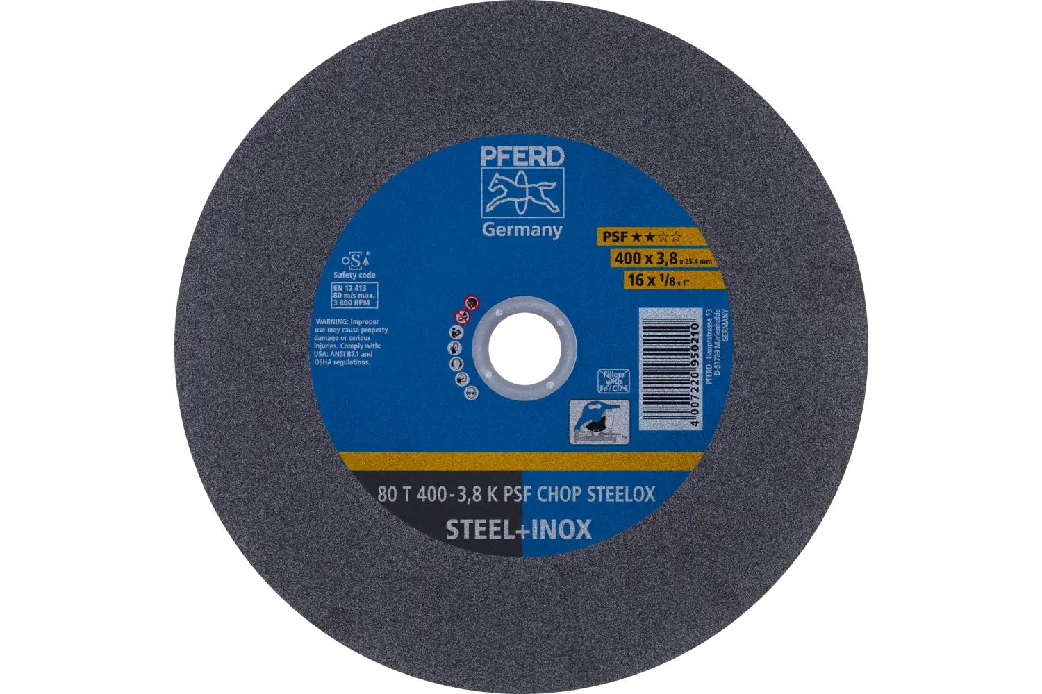 Picture of Pferd Large Diameter Cut-Off Wheel 16" X 1/8 X 1, Psf Chop Steelox, K, Aluminum Oxide